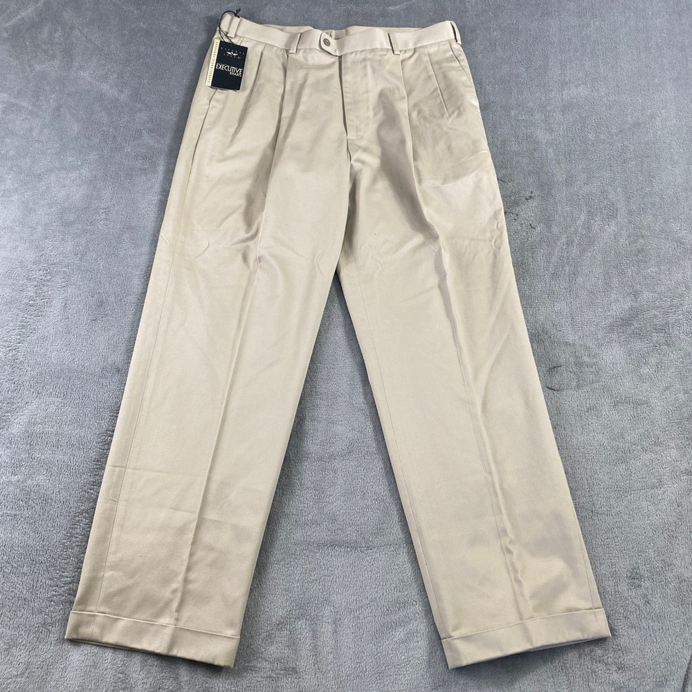 Natural Issue Dress Pants Mens 38x32 Khaki‎ Super Soft Pleated Cuffed Cotton NEW